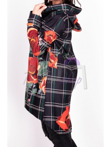 MIKINA WOMANARY PRE MOLETKY S KAPUCŇOU - ČERVENÉ MAKY - 2XL/3XL