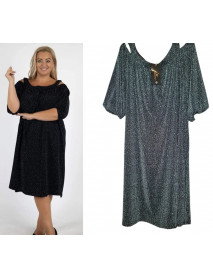 WOMANARY ELEGANTNÉ  TRBLIETAVÉ KOKTEJLOVÉ ŠATY OVERSIZE  UNI PRE MOLETKY - čierne a tmavozelené