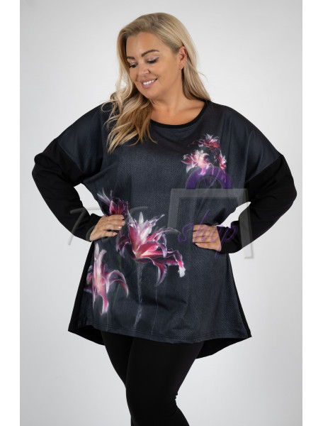 WOMANARY BAVLNENÁ  BLÚZKA / PULÓVER    OVERSIZE - UNI   - s kvetinami