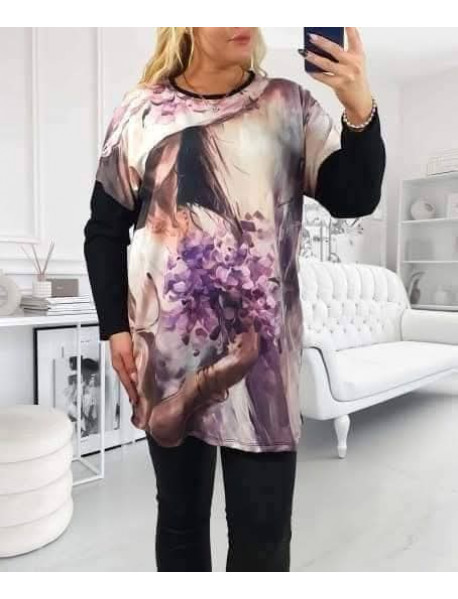 ESMIRA  BLÚZKA - OVERSIZE - PRE MOLETKY  - fialové kvety