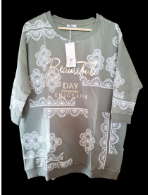 JEMNÁ BAVLNENÁ  VZOROVANÁ  MIKINÁ / BLÚZKA -  MEGI - OVERSIZE - UNI - khaki /zelená farba