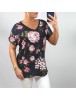 ČIERNA OVERSIZE ESMIRA BLÚZKA - s ružami - s výstrihom do V