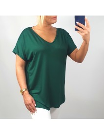 VOĽNÁ OVERSIZE ZELENÁ VISCOSA BLÚZKA - výstrih do V