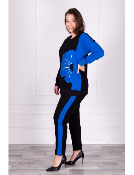 ČIERNA BAVLNENÁ SÚPRAVA PRE MOLETKY - VZOR MODRÉ KVETY - ZENTEX - 3XL/4XL