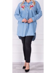 WOMANARY - VYŠÍVANÁ BAVLNENÁ TENKÁ - RIFLOVÁ KOŠELA S VRECKAMI PRE MOLETKY - 2XL/3XL/4XL