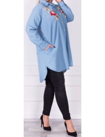 WOMANARY - VYŠÍVANÁ BAVLNENÁ TENKÁ - RIFLOVÁ KOŠELA S VRECKAMI PRE MOLETKY - 2XL/3XL/4XL