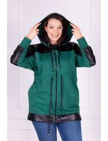  BAVLNENÁ - ELASTICKÁ MIKINA PRE MOLETKY   - ZELENÁ  - s ekokožou - 3XL