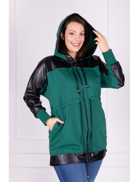  BAVLNENÁ - ELASTICKÁ MIKINA PRE MOLETKY   - ZELENÁ  - s ekokožou - 3XL