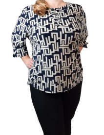 VZOROVANÁ TMAVOMODRÁ ELEGANTNÁ BLÚZKA - MAXY LADY - PRE MOLETKY EXTRA VEĽKOSŤ 58