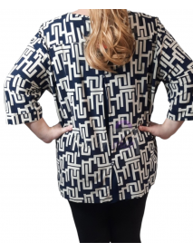 VZOROVANÁ TMAVOMODRÁ ELEGANTNÁ BLÚZKA - MAXY LADY - PRE MOLETKY EXTRA VEĽKOSŤ 58