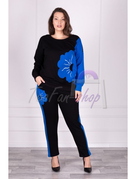 ČIERNA BAVLNENÁ SÚPRAVA PRE MOLETKY - VZOR MODRÉ KVETY - ZENTEX - 3XL/4XL
