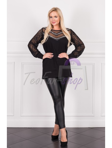 ČERVENÁ ELEGANTNÁ BLÚZKA PRE MOLETKY S PERLAMI - WOMANARY - 3XL