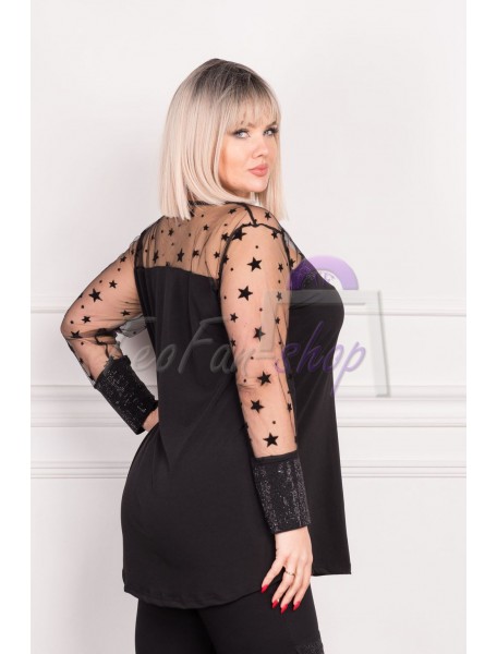 BAVLNENÁ ELASTICKÁ BLÚZKA S HVIEZDAMI - WOMANARY - 3XL/4XL