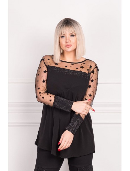 BAVLNENÁ ELASTICKÁ BLÚZKA S HVIEZDAMI - WOMANARY - 3XL/4XL