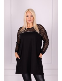 ČIERNA BAVLNENÁ ELASTICKÁ TUNIKA S VRECKAMI - OVERSIZE - VESO