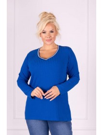 WOMANARY - KRÁLOVSKÝMODRÝ  ELASTICKÝ teplejsí  PULÓVER aj pre MOLETKY - s výstrihom do V - 3XL