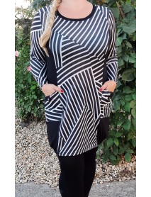ELASTICKÁ TUNIKA PRE MOLETKY S VRECKAMI - ČIERNO/BIELE PRUHY - L/XL