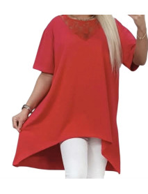 Veľká bavlnená tunika pre moletky s jemnou čipkou - betty fashion - turkey - červená Veľká bavlnená tunika pre moletky s jemnou čipkou - betty fashion - turkey - červená