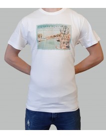 PÁNSKE TRIČKO PIERRE CARDIN - FARBA BIELA / CARTE POST - veľkosť XL