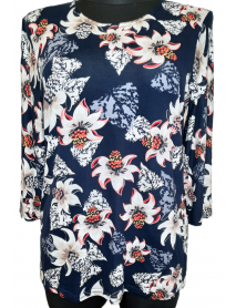 TMAVOMODRÁ KVETINOVÁ BLÚZKA -  dlhý rukáv - L/XL
