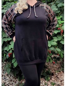ČIERNA MIKINA S KAPUCŇOU S VRECKAMI - WOMANARY - HNEDÉ KOCKY - 2XL/3XL